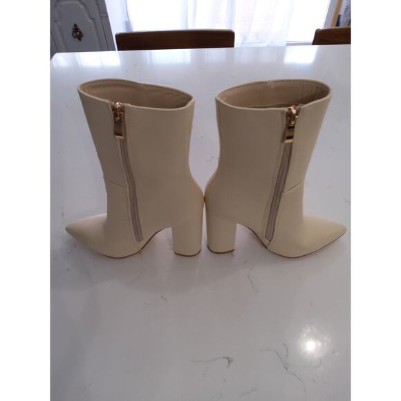 Lulu's Ivory mid-calf faux leather vegan boots block Heel pointed toe W sz 5 - Picture 6 of 9